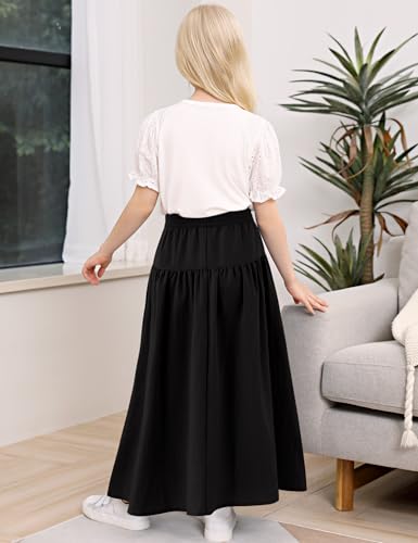 Image of Girls' Skirt A-Line Long Skirt School Uniform Skirt with Pockets, 4-13Y