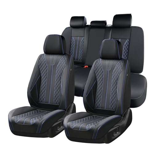 Image of FLORICH Leather Seat Covers for Cars, Car Seat Cover Full Set Luxury Faux Leather Waterproof Seat Cover Full Coverage Seat Protector Universal Fit for Most Cars SUV Trucks, Black&Blue Line