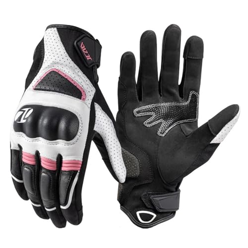 Guantes de Motocicleta de Cuero de Piel de Oveja, Guantes de Motos para Mujeres, Fuera de Carretera de Dama Rosa, Pantalla táctil de Verano Transpirable (Rosa, Large)