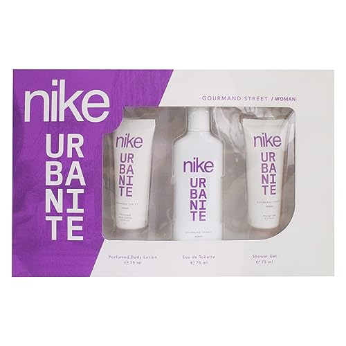 NIKE - Gourmand Street, Estuche de Regalo Mujer, Colonia 100 ml + Gel de Baño 75 ml + Crema Corporal 75 ml, Eau de Toilette Femenina, Aroma Cítrico Amaderado, Fragancia Fresca, Elegante y Duradera