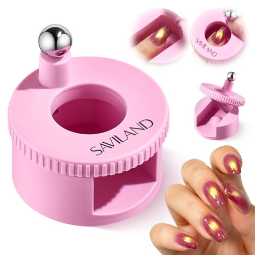 SAVILAND 3S Instant Focus Cat Eye Magnet for Nails: N52 Strong Nail Magnet Tool with Zero-Friction Dial & Anti-Shake Base Salon Quality Glass Bead Cat Eye Effect for Beginners Easy to Use at Home