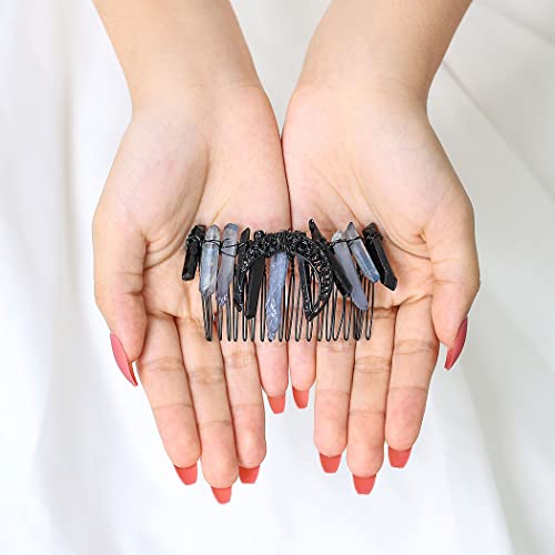 Campsis Moon Raw Crystal Quartz Tiara Hair Comb Black Natural Gem Raw Crystal Hair Side Comb Handmade Mermaid Decorative Hair Accessories Birdal Bide Wedding Cosplay Festival Parties Photography For Women And Girls #TOP7
