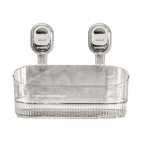 No-Drill Bathroom Suction Storage Box,Corrugated Suction Cup Storage Holder,Powerful Suction Storage Box,Removable Hanging Storage Basket, No Drilling Shelves Caddy, Ripple Acrylic Wall Shelf (Clear)