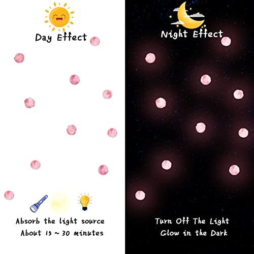 36 Pcs Glow In The Dark Polka Dot Wall Decals Pink Watercolor Dots Wall Sticker For Bedroom Luminous Wall Decals Peel And Stick Nursery Wall Decor For Kids Baby Girls Boys Toddler Christmas Gifts #TOP3
