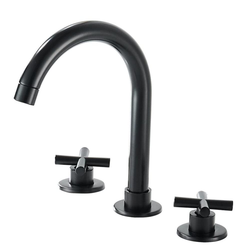 VDOQTLJT Bathroom Faucet Three Hole Brass Split Type Basin Double Handle Hot Water and Cold Washbasin Faucet-Black(Nero)