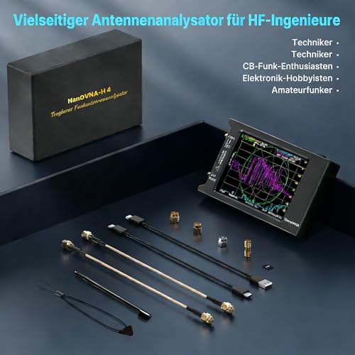 AURSINC NanoVNA-H4 Antennenanalysator, 4-Zoll Touchscreen Vektor-Netzwerkanalysator, 2025 HW V4.4 9 KHz-1,5 GHz HF VHF UHF, Messung von S-Parametern, SWR, Phase, Verzögerung (NanoVNA-H4)