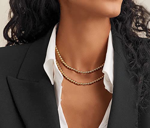 Gold Bead Necklace For Women,14K Gold Beaded Ball Necklaces 4Mm (Style-5) #TOP3