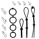DanTanes 7 Piezas/Juego de Anillo Masculino Ajustable súper elástico + retardador de Silicona/Juego de Juguete de combinación Feliz (Negro)