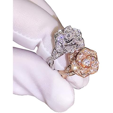 JESMING 3D Rose Ring CZ Simulated Diamond Ring Rose Gold Ring Rose Flower Ring for Women (Rose Gold,7) Cover