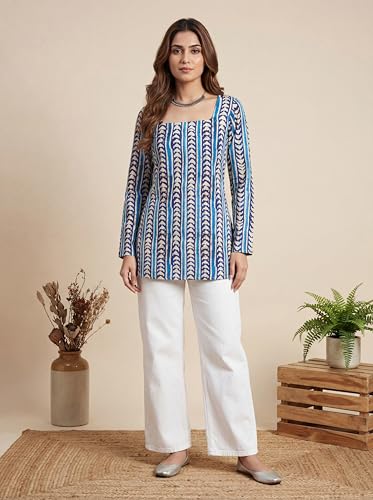 Image of Leriya Fashion Short Kurti for Women | Women's Floral Printed Rayon Short Kurta | Top for Woman | Comfortable, Office & Casual Kurtis for Jeans, Leggings & Trousers