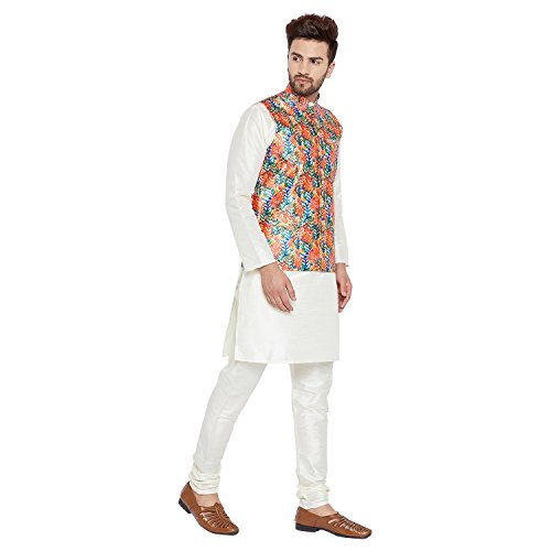 Image of SOJANYA (Since 1958, Men's Silk Blend Grey Kurta Pyjama & Silk Blend Jacket Combo