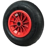 WERKA PRO Roue Gonflable 15''   385 x 95 mm   Alésage 20 mm   Roulements à Rouleaux Cylindriques   Pour Brouette et Remorque de Jardin   Jante Rouge   Valve Droite