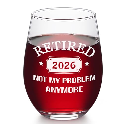 Futtumy Retirement Gifts for Women & Men, Retired 2026 Not My Problem Anymore Stemless Wine Glass, Funny Retired Gifts for Coworker Lady Boss Friend Dad Mom Teacher Grandma Retirement Christmas,17 Oz