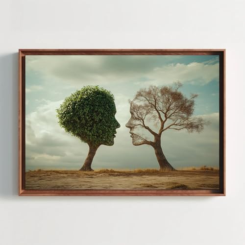 LMYCHENG Pintura en lienzo Dos caras de la naturaleza - Arte mural abstracto de dualidad - Impresión horizontal extragrande - Obra de arte emocional (50 x 70 cm/Sin marco)