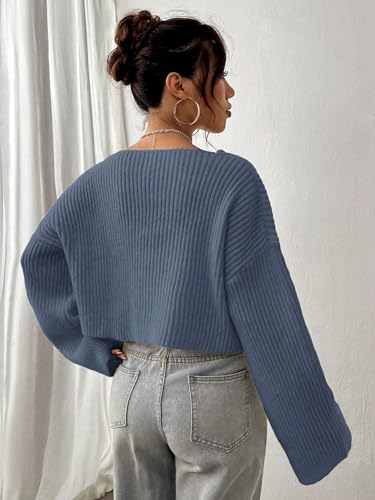 Narecte Women Cropped Sweater V Neck Sweaters Woman Long Sleeve Drop Shoulder Pullover Womens Sweaters Fall Sweaters4