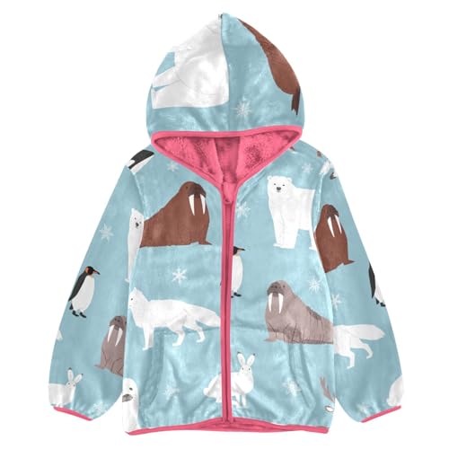 OTVEE Arctic Animals Polar Bear Penguin Furseal Kids Hoodie Jacket Fall Spring Full Zip Warm Outwear Coat