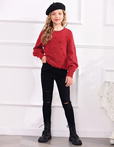 Image of Arshiner Kid Girls Crew Neck Lantern Sleeve Sweater Cute Jumper Top Pullover Outwear 5-13 Years