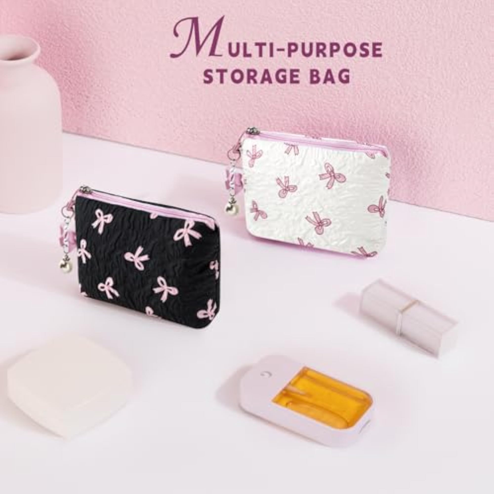 Mini Makeup Bag, Small Bow Tie Cosmetic Pouch