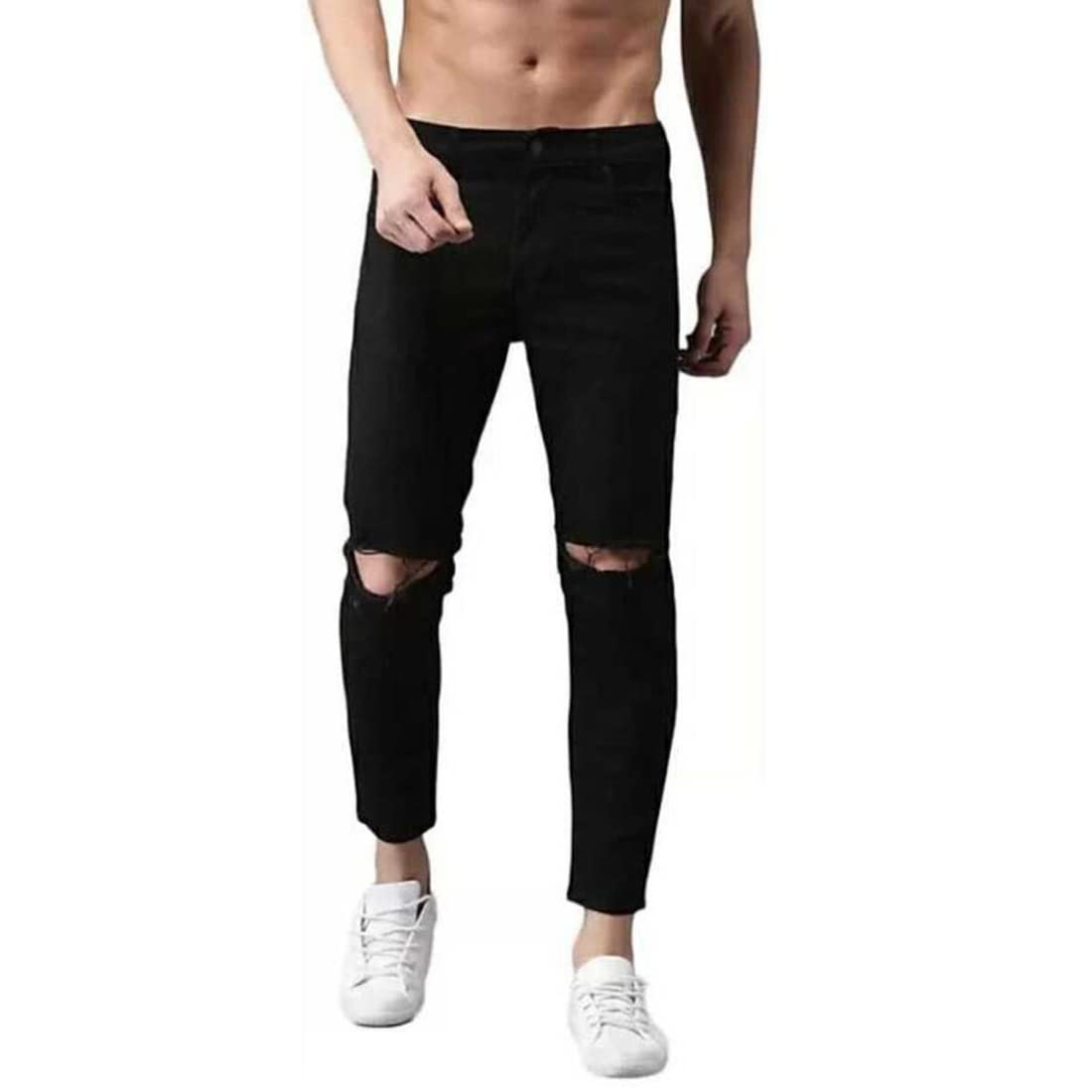 EditLookMen's Slim Fit Distressed Black Jeans-H