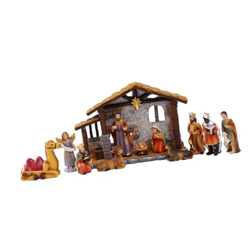 Crèche de Noël en résine avec écurie et âne pour table - 5
