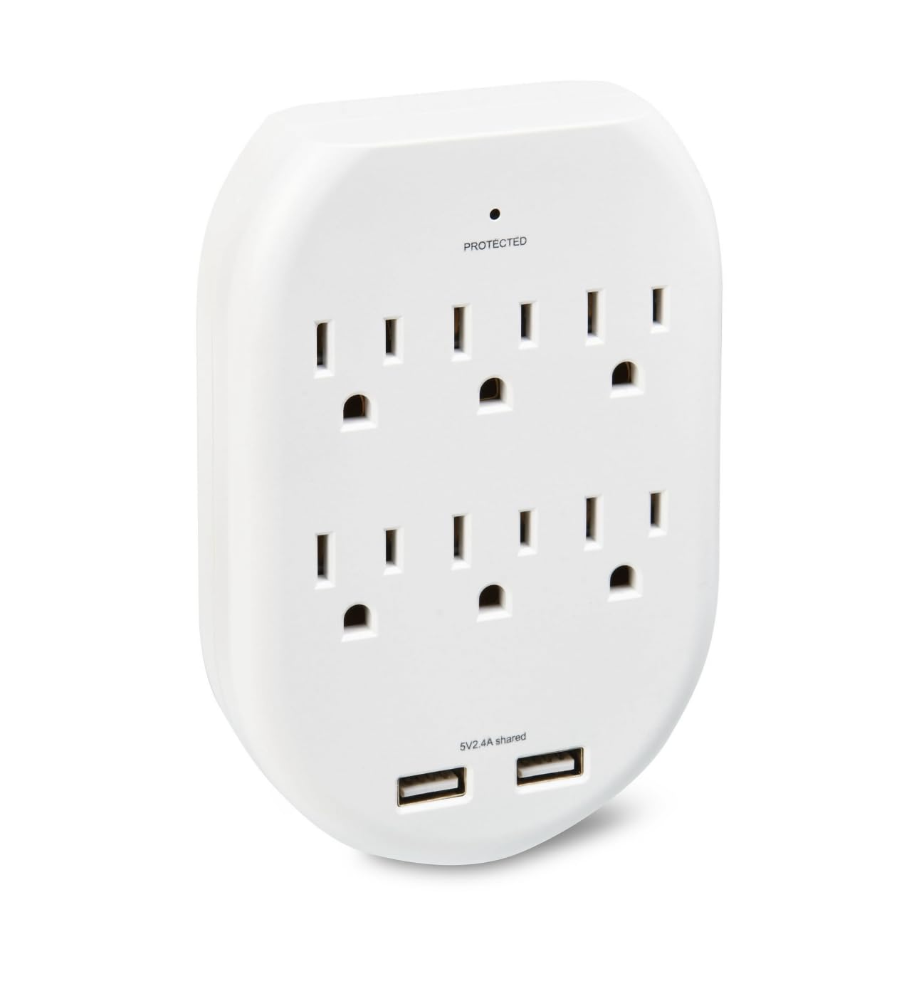 Onn. Surge Protector Wall Tap with 6 AC Outlets and 2 USB Ports - White