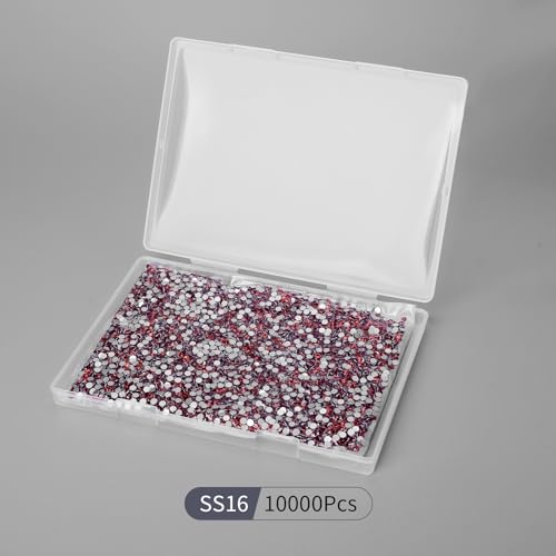 Image of 10000PCS Dark Red Rhinestones Bulk, Flat Back Crystal Glass Stone Round Gems,SS16, 3.8-4.0mm