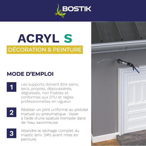 Bostik Acryl S – Mastic Acrylique – Intérieur & Extérieur – Fissures, Calfeutrement Et Joint – Tous Matériaux – Blanc – Cartouche 310 ml – vue 6