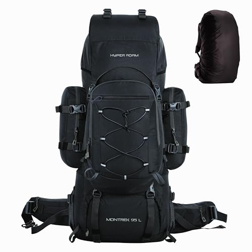 Image of Hyper Adam Montrek 95L Rucksack For Men Travel Backpack with Detachable Daypack/Camping Hiking Trekking Bag Large Rucksack for Men & Women, 3 Year Warranty (BLACK)
