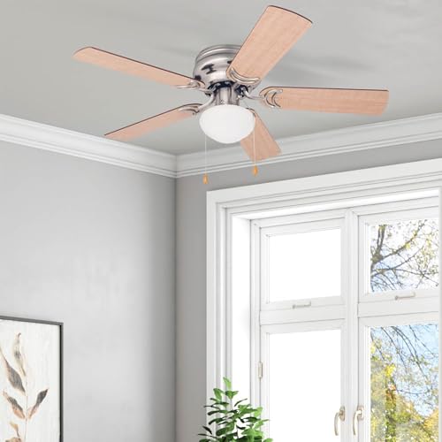 Prominence Home Alvina 42 Inch Traditional Flush Mount Ceiling Fan with Light, Pull Chain, Dual Finish Blades, Reversible Motor, Brushed Nickel thumbnail 9