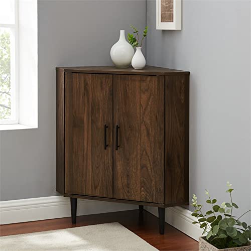 Walker Edison Saxon Mid-Century Modern 2-Door Corner Accent Cabinet, 30 Inch, Dark Walnut #TOP3