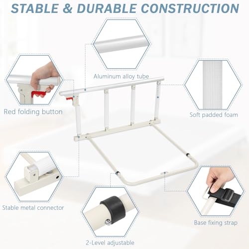 BQKOZFIN Folding Bed Rails for Elderly Adults Safety with Sponge Padding, Safety Assisting Rail Bar for Seniors, Bed Guards for Seniors, Adjustable Bed Assist Handle by BQKOZFIN - Image 3