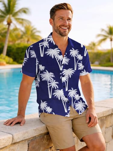 Image of Yoimira Hawaiian Shirts for Men, Print Mens Casual Short Sleeve Button Down Shirts Floral Aloha Beach Shirt