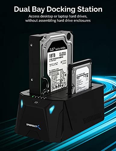 SABRENT 2 Bay USB C Hard Drive Docking Station, SSD HDD 2.5 3.5 inch SATA case Dock, External SSD Enclosure, Power Adapter, Offline cloning, LED Indicator, Tool-Free, USB-c Cables Included (EC-CH2B) - 1