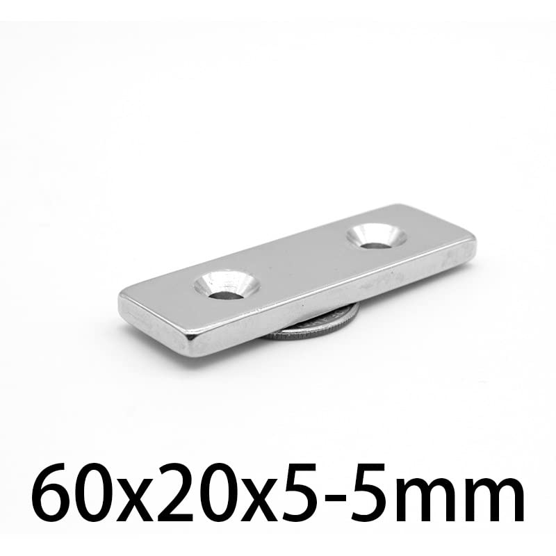 1/2/5/10PCS 60 * 20 * 5-5mm Long Sheet Super Holes 5mm Block Rare Earth Neodymium 60x20x5-5mm Magnets(2PCS)