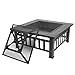Bonnlo 32” Metal Porch Fire Pit Outdoor Square Poatable Wood Burning Table- Includes Mesh Spark Screen Top, Waterproof Cover and Poker for Camping Patio Backyard Bonfire Fireplace