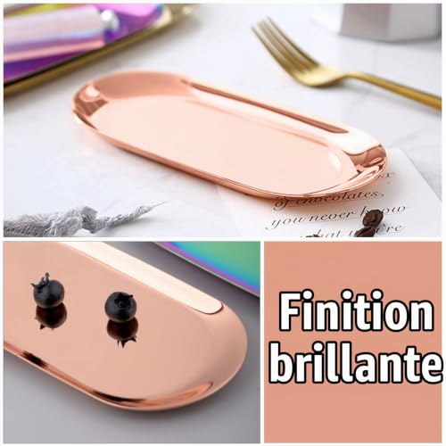 Bymivofun Plateau Ovale, Plateaux de Rangement en Acier Inoxydable, pour Le Stockage de Bijoux, des Collations, des Dégustations de Thé, des Bougies, des Assiettes - 23x9,5 cm (Or Rose) – vue 3