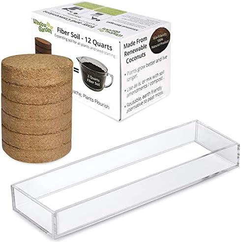 Window Garden – Microgreen Tray, Made of Beautiful Acrylic. Window Garden Expanding Organic Fiber Soil 12qt + Hydrating Bag, Potting Soil for Planting Indoors or Outdoors