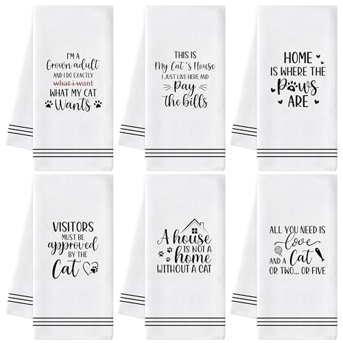 Paws Print Hand Towel, 6 Pack Kitchen Dish Cloths Set Cat Lovers Gift