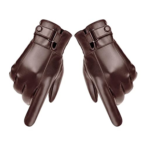 Image of Men Winter Gloves PU Leather Touchscreen Windproof for Riding Motorcycle Brown| Mens Accessories | Gloves & Mittens|1 Pair Winter Gloves For Men