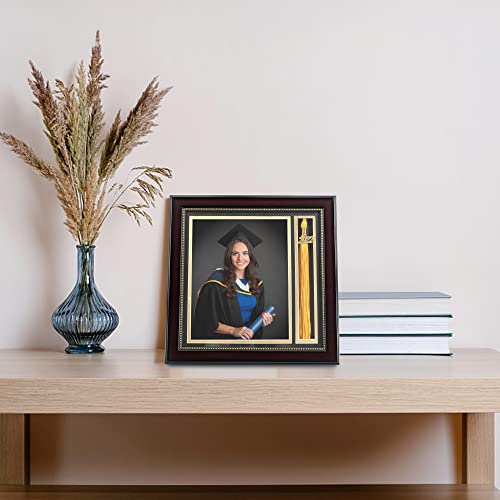 Graduationmall Graduation Photo Shadow Box Frame With Tassel Holder For 8X10 Pictures,Real Glass,Black Over Gold Double Mat,Wall & Tabletop Design #TOP1