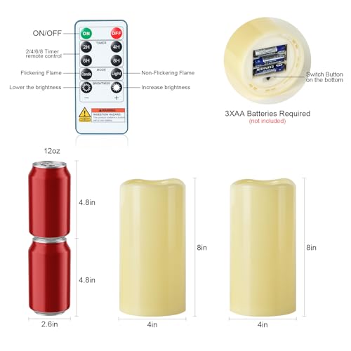 Image of 5plots Large Waterproof Flameless Candles 4 inchx8 inch Ivory LED Pillar Set of 2
