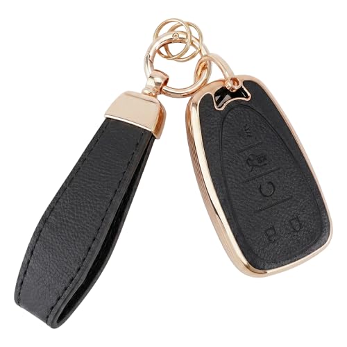 for Chevy Key Fob Cover 5 Buttons with Leather Keychain Soft TPU Key Case