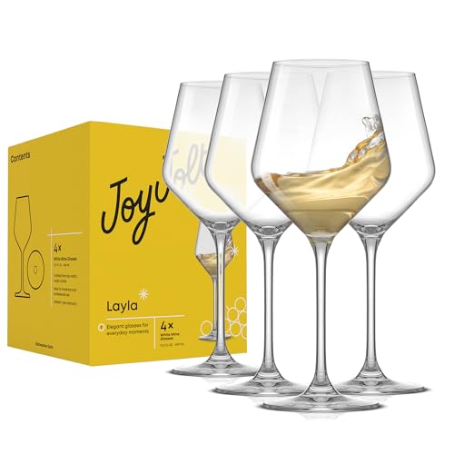 JoyJolt Layla White Wine Glasses Set of 4, 13.5 oz
