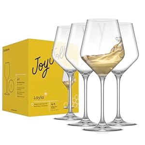 JoyJolt Layla White Wine Glasses, Set of 4 Italian Glasses, 13.5 oz Clear – Made in Europe