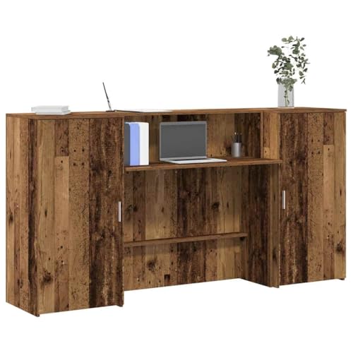 Festnight Mostrador de Recepción, Mueble Recepción Madera Antigua, Mostrador de Tienda, Mostrador de Venta, Mueble de Recepción de Oficina, Madera, 200 x 50 x 103.5 cm