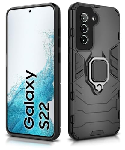 Image of WOW IMAGINE Shock Proof Back Case Mobile Cover for Samsung Galaxy S22 5G | Back Cover Case (Tough Armor | Hybrid PC + TPU | Ring Holder & in-Built Kickstand | Black)