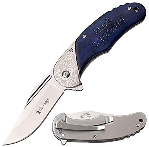 Personalized Laser Engraved Pocket Knife, Fathers Day, Groomsmen Gift, Graduation Gifts, Gifts for Men Free Engraving (ER-A957BL)