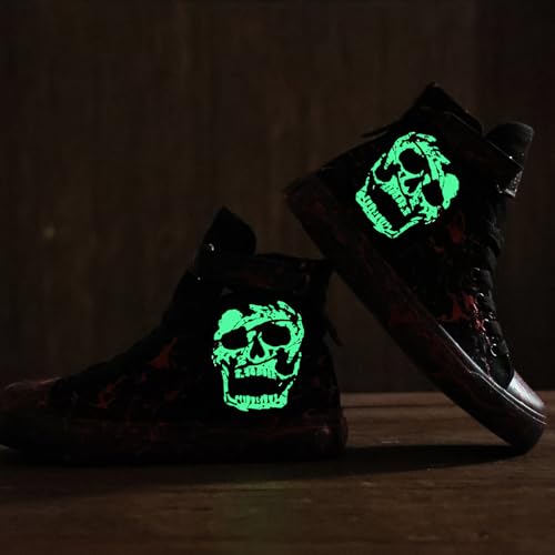 Luminous Skull Shoes for Men & Women - Gothic, Cosplay, Punk, Hand-Painted Graffiti, Halloween High Tops - Black Canvas Casual Walking Shoes3