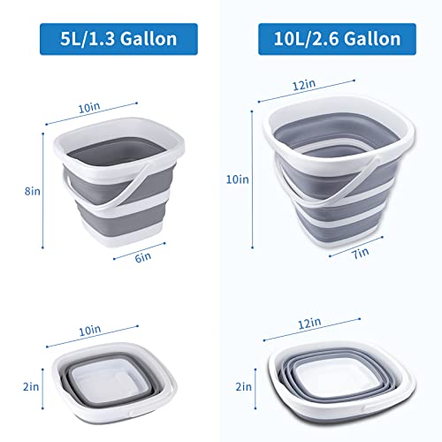 Craftend Collapsible Bucket 10L 2.6 Gallon Cleaning Bucket Mop Bucket Folding Foldable Portable Small Plastic Water Supplies For Outdoor Garden Camping Fishing Car Wash Space Saving Grey Square #TOP1
