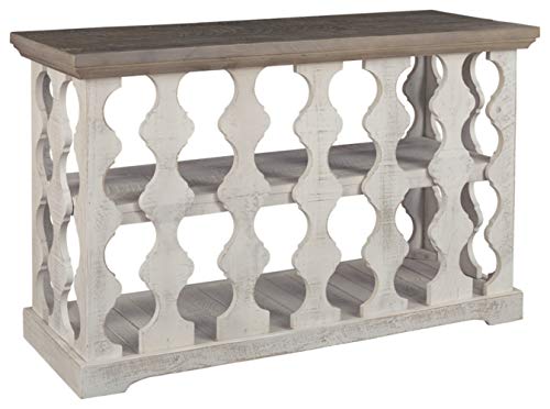 Signature Design By Ashley Havalance Farmhouse Sofa Table With 2 Fixed Storage Shelves, Gray & White With Weathered Finish #TOP2
